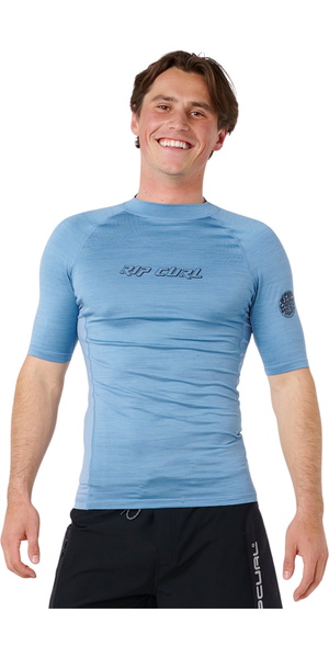 2026 Rip Curl Mens Dawn Patrol UPF Performance Short Sleeve Rash Vest 16CMRV - Faded Denim